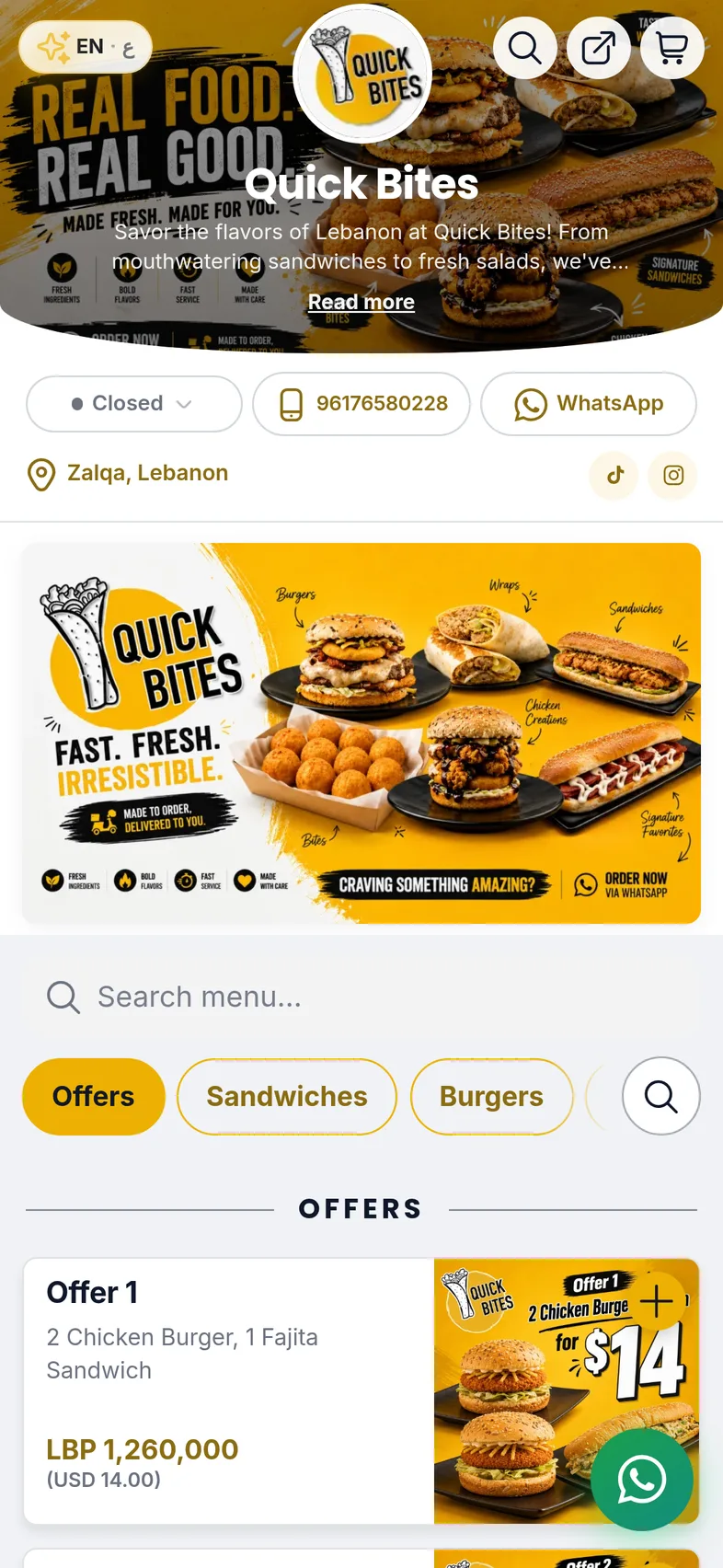 Real LinkMahal restaurant menu: Quick Bites