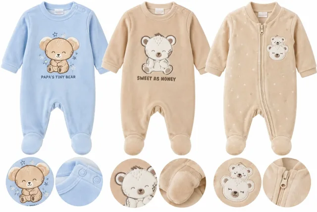 Baby Boys’ Footed Rompers – Cute Bear Designs