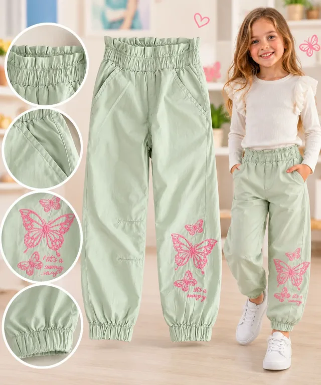 Girls’ Light Green Butterfly Jogger Pants
