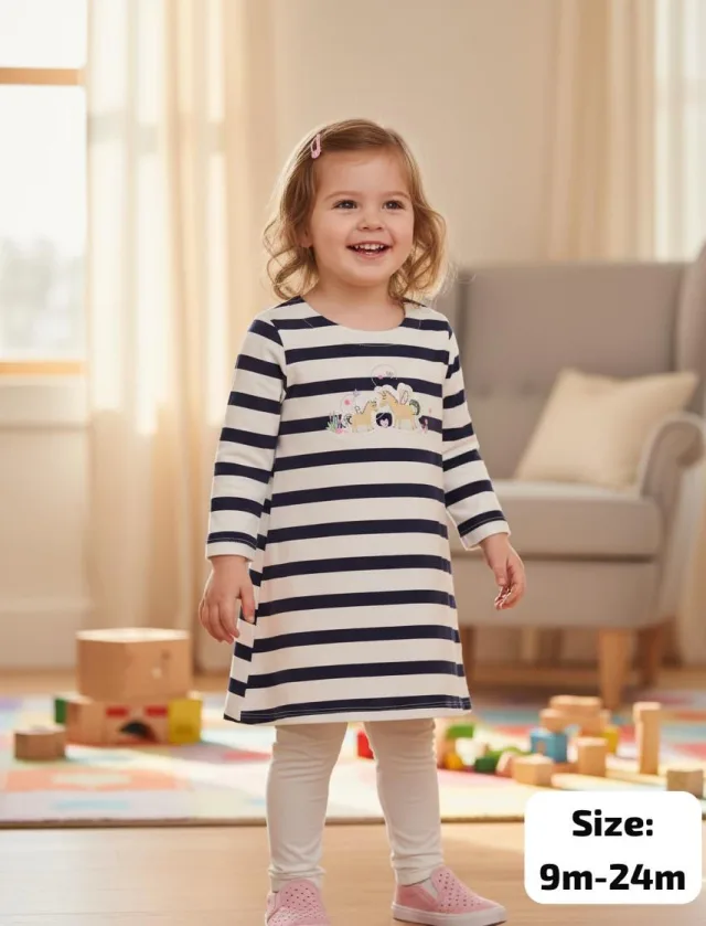 Topomini Kids’ Striped DRESS 🤍💙
