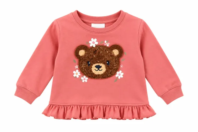 Baby Girls’ Coral Sweatshirt – Teddy Bear