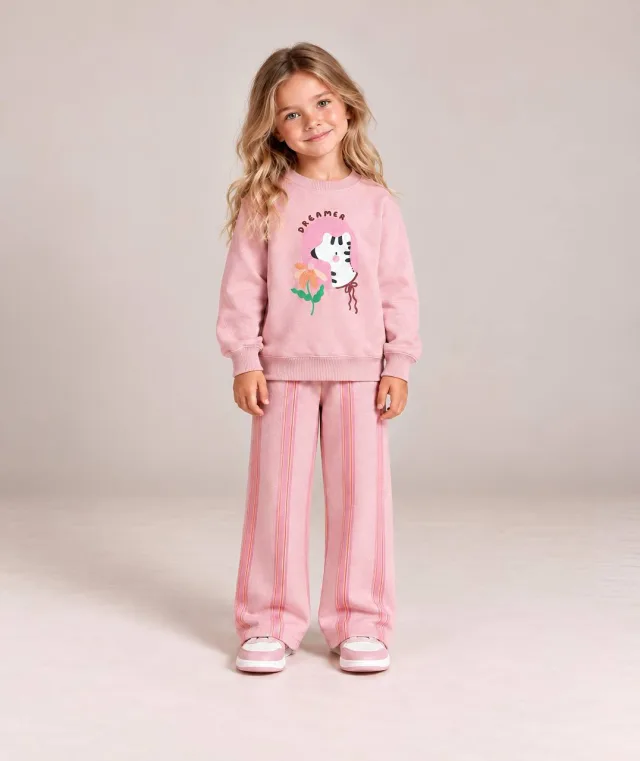 Kids Zebra Print Cotton Fleece Set – Peach Pink