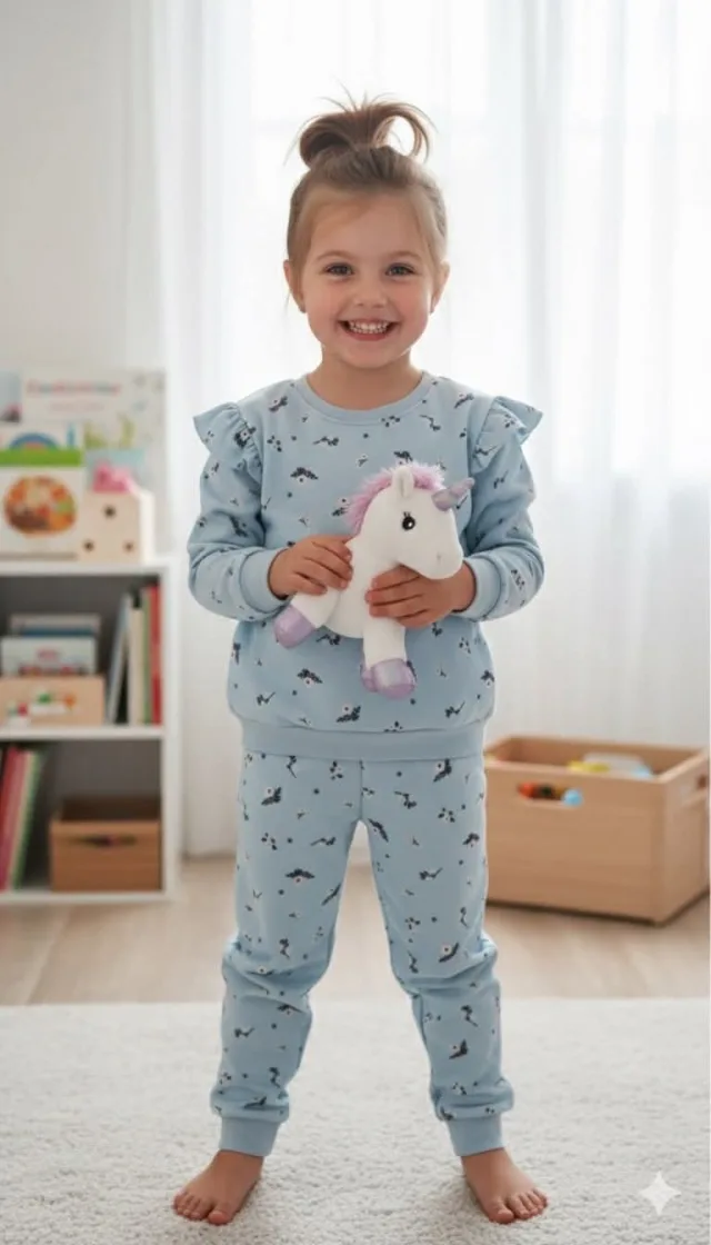 Girls’ Blue Printed Tracksuit Set