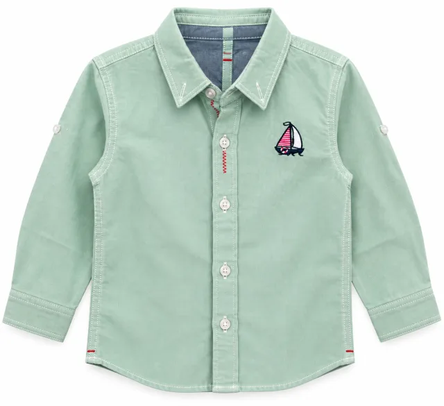 Mint Green Kids’ Shirt with Sailboat Embroidery