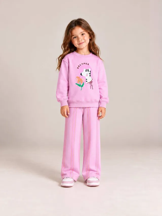 Kids Zebra Print Cotton Fleece Set – Mauve Pink