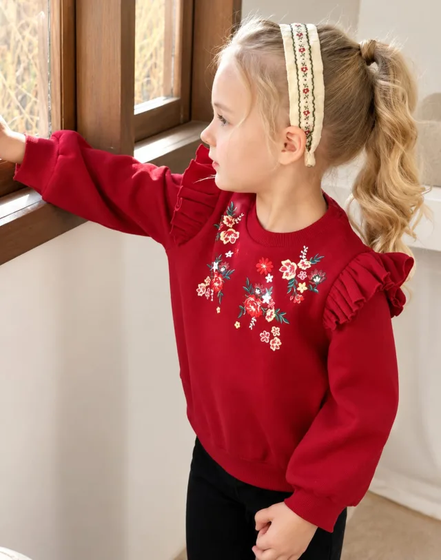 **Girls’ Floral Embroidered Sweater** 🌸