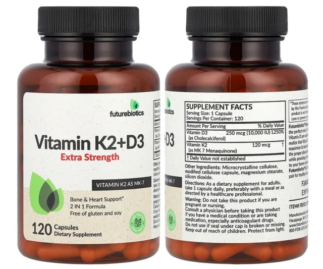 Futurebiotics - Vitamin K2 + D3 Extra Strength - 120 Capsules