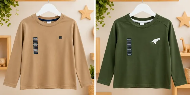 Beige Long-Sleeve T-Shirt, Green Long-Sleeve T-Shirt