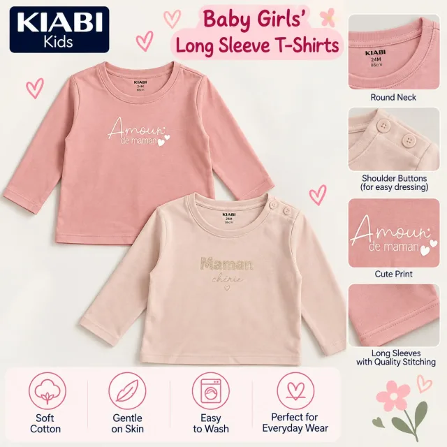 KIABI Baby Girls’ Long-Sleeve T-Shirts – Amour de Maman