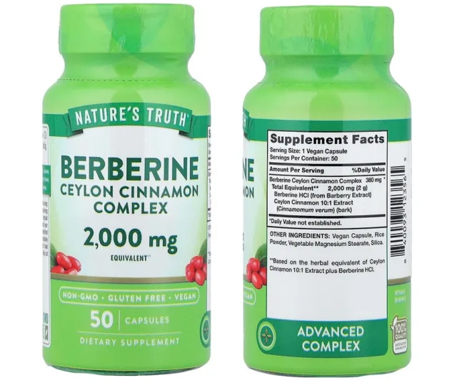 Nature's Truth, Berberine Ceylon Cinnamon Complex, 2,000 mg, 50 Capsules