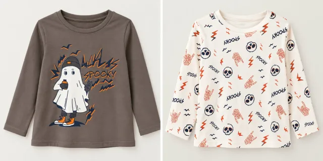 Ghost Print Long-Sleeve T-Shirt, Spooky Print Long-Sleeve T-Shirt