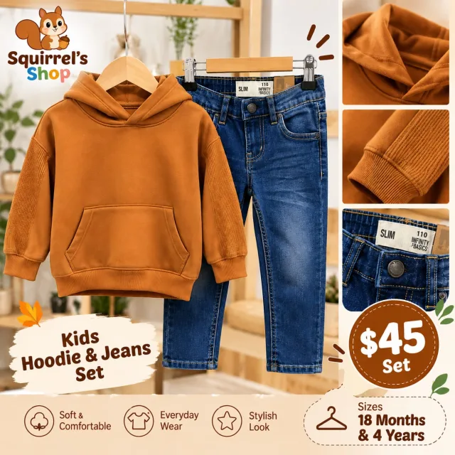 🤎 Kids Hoodie & Jeans Set