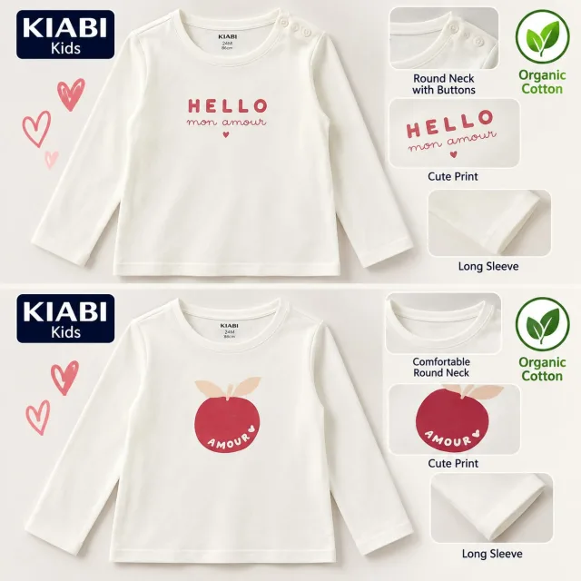 KIABI Baby Long-Sleeve T-Shirts – Hello Mon Amour & Amour