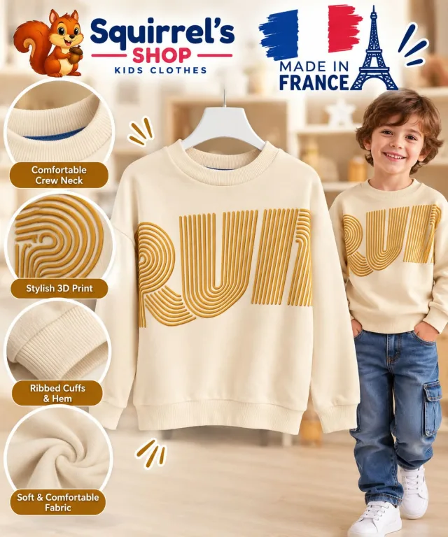 Boys Cream Sweatshirt with 3D Print
