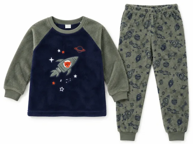 German Brand Boys’ Fleece Winter Pajama Set – Navy & Olive