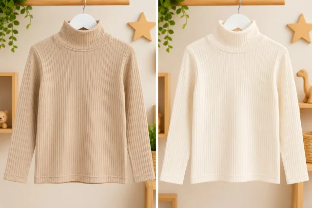 Beige Ribbed Turtleneck, Ivory Ribbed Turtleneck