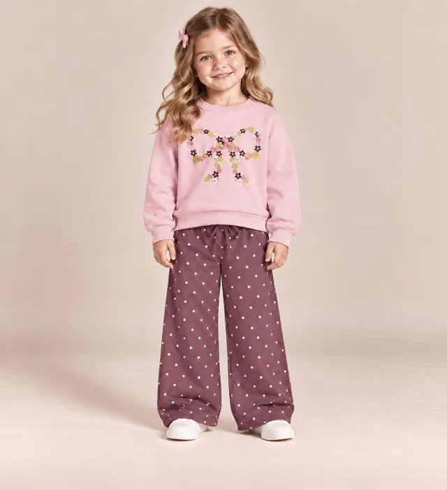 Girls Pink Baby Pink Sweatshirt & Floral Pants Set