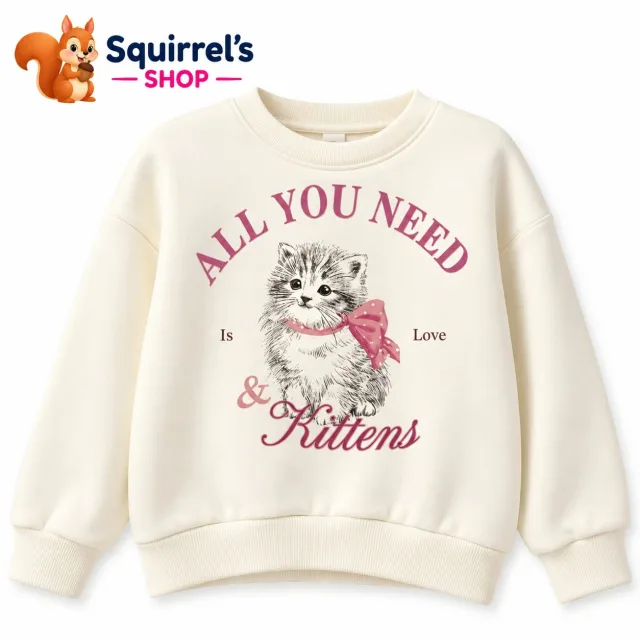 Girls’ Cream Kitten Sweatshirt
