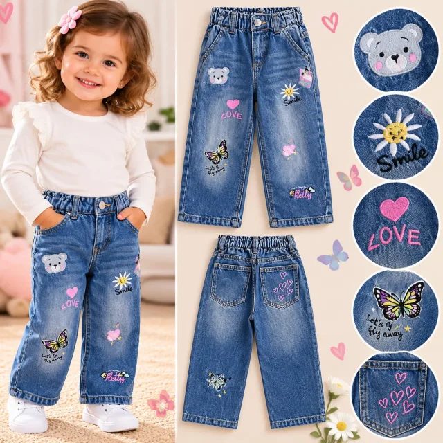 👖 Girls’ Embroidered Jeans – German Brand 🇩🇪