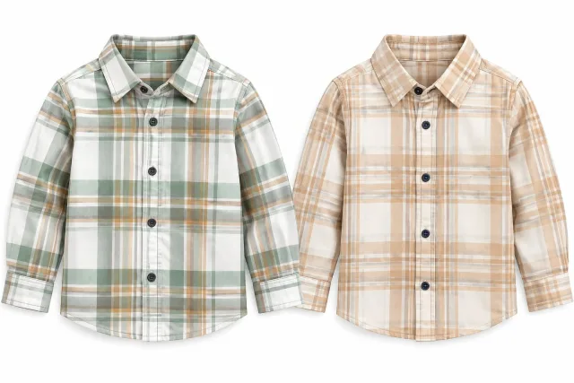 Boys’ Green Plaid Shirt & Boys’ Beige Plaid Shirt