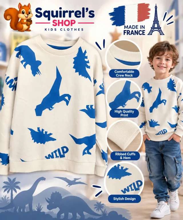 Boys’ Cream Dinosaur Sweatshirt
